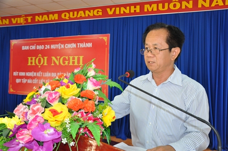Huyện Chơn Thành rút kinh nghiệm kết luận địa bàn lập bản đồ tìm kiếm, quy tập hài cốt liệt sĩ